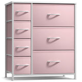 Sorbus Dresser with 7 Drawers - Furniture Storage Chest for Kidââ‚¬â„¢s, Teens, Bedroom, Nursery, Playroom, Clothes, Toys - Steel Frame, Wood Top, Tie-dye Fabric Bins (7-Drawer, Pastel Pink) Sorbus