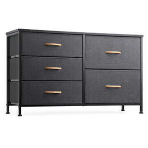 Nicehill Dresser for Bedroom with 5 Drawers, Storage Organizer, Wide Chest of Drawers for Closet, Clothes, Kids, Baby, TV Stand, Wood Board, Fabric Drawers(Black Grey) Nicehill