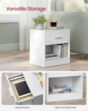 VASAGLE Bedside Table, Side Table with Drawer, Handle, Open Compartment, End Table, for Bedroom, Living Room, Classic White LET619T14 VASAGLE
