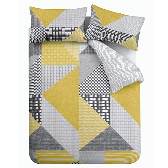 Catherine Lansfield Larsson Geo Reversible Single Duvet Cover Set with Pillowcase Ochre Yellow Catherine Lansfield