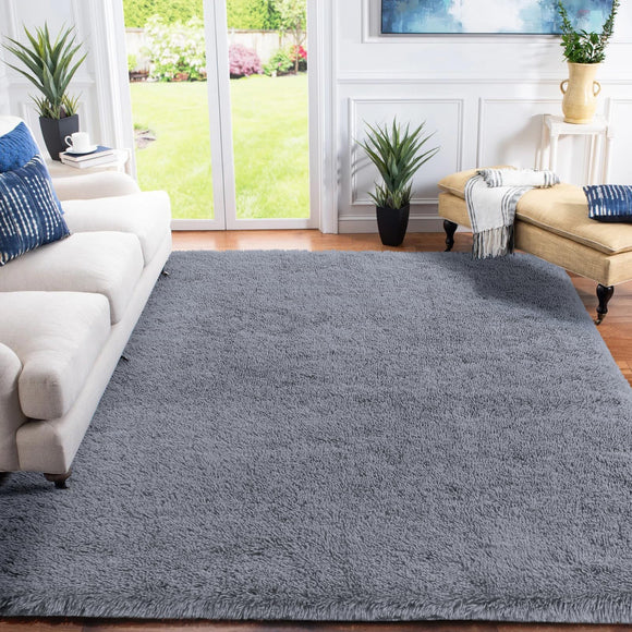 XSIVOD Grey Ultra Soft Floor Carpet, Luxury Fluffy Shag Lounge Area Rug Ideal for Living Room, Bedroom, Nursery, Kids Baby Room, 120x160cm XSIVOD