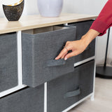 Relaxdays Shelving System, Chest of Drawers, Standing Shelf with Boxes, HxWxD: 54.5 x 100 x 30 cm, Metal and Wood, Grey Relaxdays