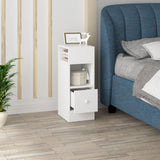 EUGAD 0179ZZ-2 Set of 2 Narrow Bedside Tables with 2 Open Shelves 1 Drawer, Narrow Small Bedside Cabinet in Bedroom, 25 x 66 x 30 cm, Space-Saving, Made of Wood Material, White EUGAD