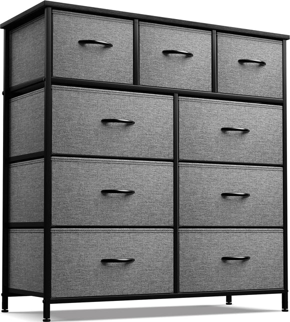 Sorbus Dresser with 9 Drawers - Furniture Storage Chest Tower Unit for Bedroom, Hallway, Closet, Office Organization - Steel Frame, Wood Top, Easy Pull Fabric Bins (9 Drawers, Black) Sorbus