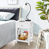 Yaheetech White Bedside Table Set of 2, X Shaped Cabinet with Drawer and Open Shelf Narrow Wooden Nightstand Storage Unit for Bedroom Small Side Table for Living Room, 40x30x55cm Yaheetech