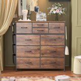 Lulive Dresser for Bedroom with 10 Drawers, Chest of Drawers with Side Pockets and Hooks, Fabric Storage Organizer Unit for Living Room, Hallway, Closet (Rustic Brown) Lulive