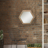 Stonebriar Decorative 24" Hexagon Hanging Wall Mirror with Natural Wood Frame and Attached Hanging Bracket Stonebriar