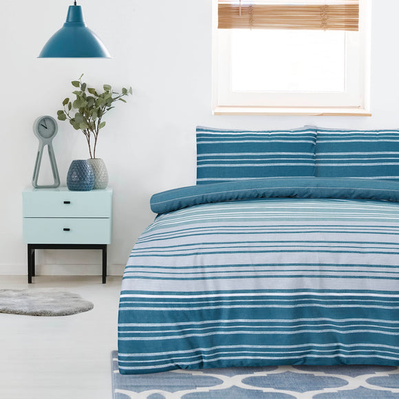 Sleepdown Duvet Cover Set - Teal - Textured Stripe - Reversible Quilt Cover Easy Care Bed Linen Soft Cosy Bedding Sets with Pillowcases - Double (200 cm x 200 cm) Sleepdown