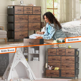 Lulive Dresser for Bedroom with 10 Drawers, Chest of Drawers with Side Pockets and Hooks, Fabric Storage Organizer Unit for Living Room, Hallway, Closet (Rustic Brown) Lulive
