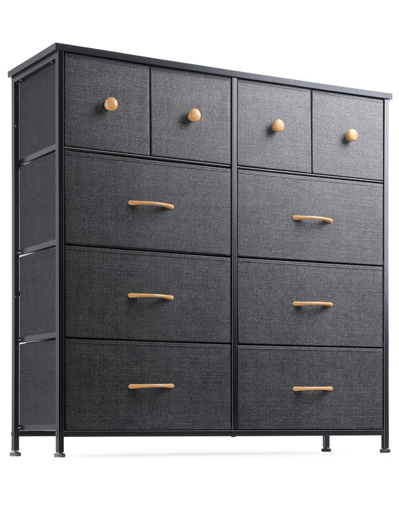 Nicehill Chest of Drawers with 10 Drawers, Dressers & Chests of Drawers Kids Dresser for Bedroom, Kids Room, Closet, Clothes, Fabric Dresser with Storage Drawers, Black Grey Nicehill