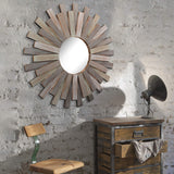 Stonebriar Large Round 31.3" Wooden Sunburst Hanging Wall Mirror with Attached Hanging Bracket Stonebriar