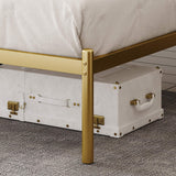 Allewie Queen Size Modern Platform Bed Frame with Vintage Headboard, 14 Inches Metal Mattress Foundation with Storage, No Box Spring Needed, Easy Assembly, Gold Allewie