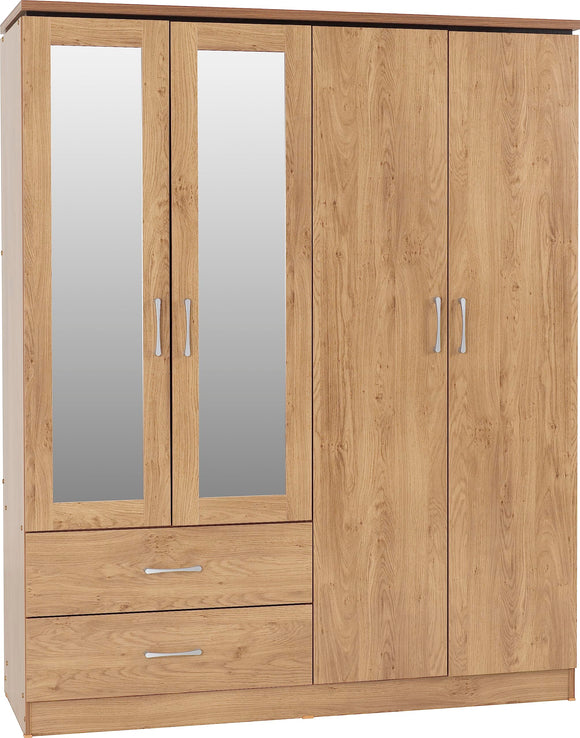 Seconique Charles 4 Door 2 Drawer Wardrobe in Oak Effect Veneer Seconique
