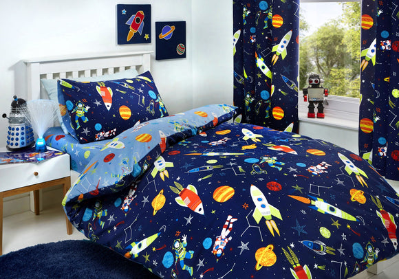 Bedlam - Supersonic - Glow In The Dark Duvet Cover Set, Blue Bedding, Single Bed Size Bedlam