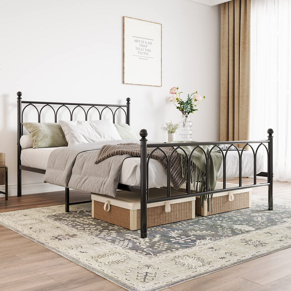 JURMERRY Double Metal Bed Frame Modern Style with Headboard and Footboard Heavy Duty No Box Spring Needed, Noise Free,Black JURMERRY