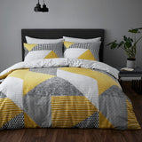 Catherine Lansfield Larsson Geo Reversible Single Duvet Cover Set with Pillowcase Ochre Yellow Catherine Lansfield