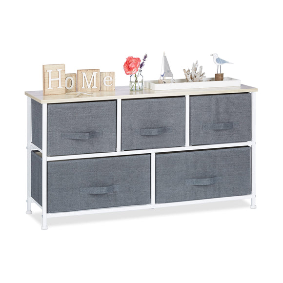 Relaxdays Shelving System, Chest of Drawers, Standing Shelf with Boxes, HxWxD: 54.5 x 100 x 30 cm, Metal and Wood, Grey Relaxdays