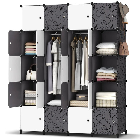 HOMIDEC Portable Wardrobe 20 Cube Closet with 3 Clothes Hanging Rails, 14