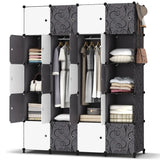 HOMIDEC Portable Wardrobe 20 Cube Closet with 3 Clothes Hanging Rails, 14"x18" Deeper Cube Combination Armoire Modular Cabinet Storage Organizer for Bedroom Clothes Shoes Toys, Black & White HOMIDEC