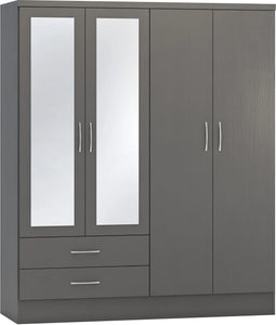 Seconique Nevada 4 Door 2 Drawer Wardrobe in 3D Effect Grey Seconique
