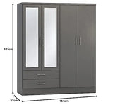 Seconique Nevada 4 Door 2 Drawer Wardrobe in 3D Effect Grey Seconique
