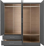 Seconique Nevada 4 Door 2 Drawer Wardrobe in 3D Effect Grey Seconique