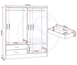 Seconique Nevada 4 Door 2 Drawer Wardrobe in 3D Effect Grey Seconique