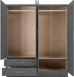 Seconique Nevada 4 Door 2 Drawer Wardrobe in 3D Effect Grey Seconique