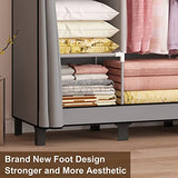 LOEFME Canvas Wardrobe 172*130*45cm Wardrobes for Bedroom Portable Wardrobe Shelves Wardrobe Storage Organiser Fabric Wardrobes for Bedroom with 2 Hanging Rails Fabric Closet Folding Wardrobe Grey LOEFME