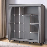 LOEFME Canvas Wardrobe 172*130*45cm Wardrobes for Bedroom Portable Wardrobe Shelves Wardrobe Storage Organiser Fabric Wardrobes for Bedroom with 2 Hanging Rails Fabric Closet Folding Wardrobe Grey LOEFME