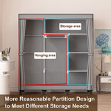 LOEFME Canvas Wardrobe 172*130*45cm Wardrobes for Bedroom Portable Wardrobe Shelves Wardrobe Storage Organiser Fabric Wardrobes for Bedroom with 2 Hanging Rails Fabric Closet Folding Wardrobe Grey LOEFME