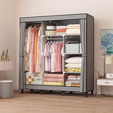 LOEFME Canvas Wardrobe 172*130*45cm Wardrobes for Bedroom Portable Wardrobe Shelves Wardrobe Storage Organiser Fabric Wardrobes for Bedroom with 2 Hanging Rails Fabric Closet Folding Wardrobe Grey LOEFME