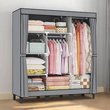 LOEFME Canvas Wardrobe 172*130*45cm Wardrobes for Bedroom Portable Wardrobe Shelves Wardrobe Storage Organiser Fabric Wardrobes for Bedroom with 2 Hanging Rails Fabric Closet Folding Wardrobe Grey LOEFME