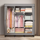 LOEFME Canvas Wardrobe 172*130*45cm Wardrobes for Bedroom Portable Wardrobe Shelves Wardrobe Storage Organiser Fabric Wardrobes for Bedroom with 2 Hanging Rails Fabric Closet Folding Wardrobe Grey LOEFME